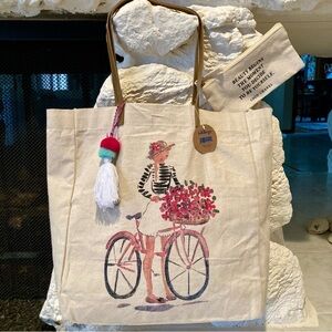 NWT Eccolo Lady In Bike Canvas Pouch and Tote Set Bag, a Beth Briggs collection
